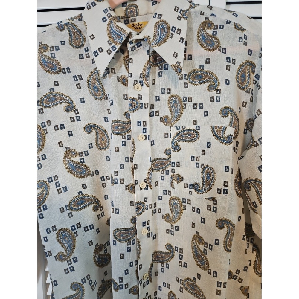 Golden Vee Paisley‎ Print Shirt Men's Unique Vintage 60s 70s Button Up Mad Men - Picture 3 of 4